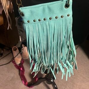 NWT leather purse small fringes and chain strap that’s removable